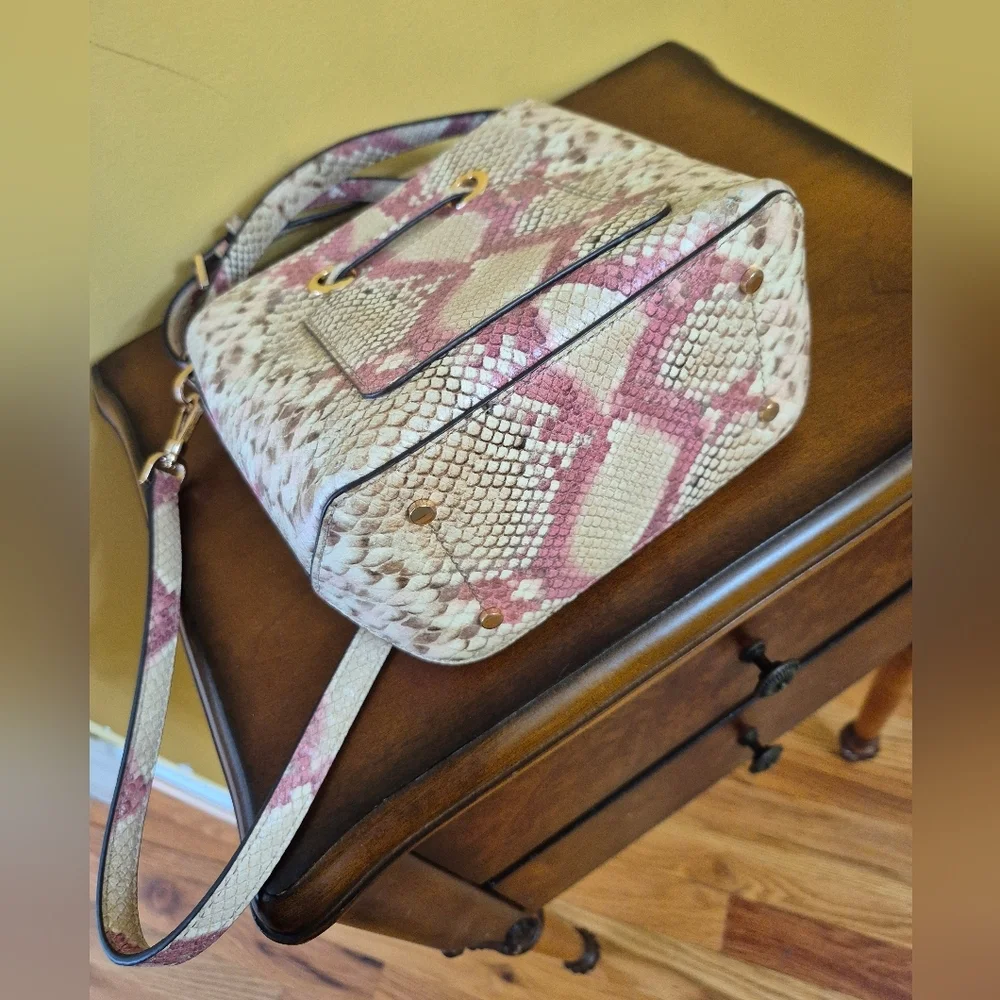 Kate Spade Eva Pink Multicolored Snake Embossed Cow Leather Bucket Bag